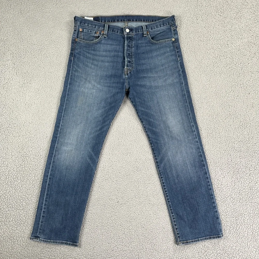 Levi's 501 Original Button Fly Jeans Men 36x30 Blue Straight Leg Stretch Cowboy